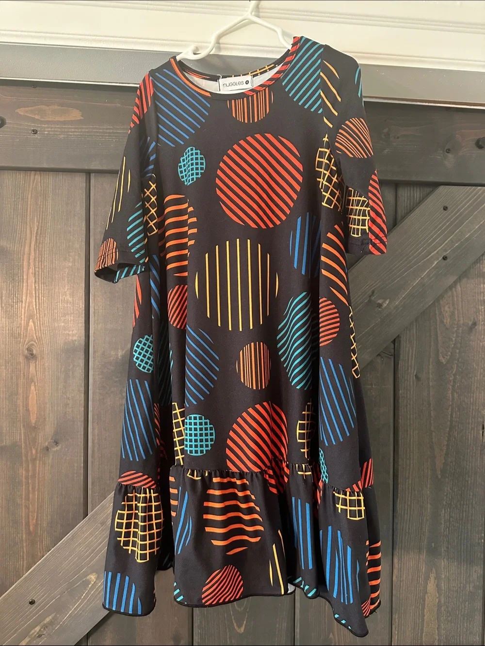 Kids Black Geometric Circle Dress with Bright Accent Colors